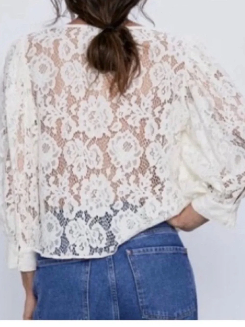Zara floral lace blouse size S romantic feminine baddie coquette girl Ivory